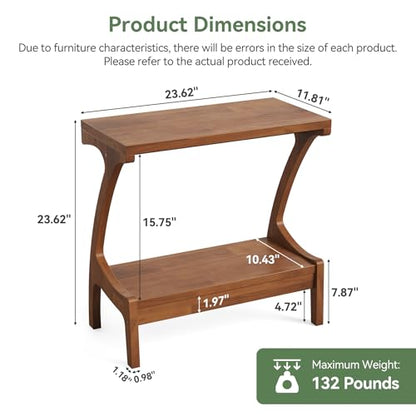 Solid Wood End Table with 2-Tier Storage Shelf, Narrow Side Table for Living Room, Bedroom, Small Spaces, Cherry Wood Paint Finish, Easy Assembly - color: Charred