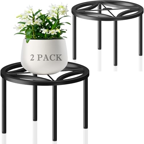 TOSKING 2-Pack Fully Assembled Heavy Duty Metal Plant Stand, Geometric Flower Pot Holder for Heavy Potted Plant, Rustproof Iron Plant Riser with Adjustable Feet, 200 LBS Capacity, No Installation Required, Indoor/Outdoor, Black (11.81"Dia x 6.5"H) - color