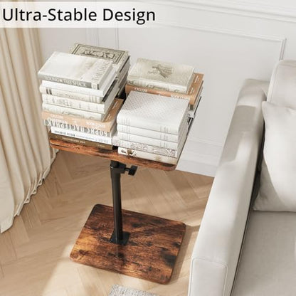 TV Trays for Eating on Couch - Height Adjustable C Shaped End Table with 360° Swivel, Slide Under Sofa Side Table for Small Spaces, Snack Table for Bed Chair Living Room Bedroom Laptop, Rustic Brown - color: Rustic Brown