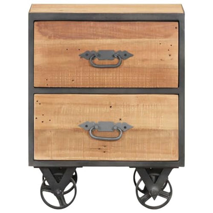 Industrial Nightstand with 2 Drawers, Solid Reclaimed Wood Bedside Table with Steel Frame and Rolling Wheels, 15.7 x 11.8 x 20.1 inch