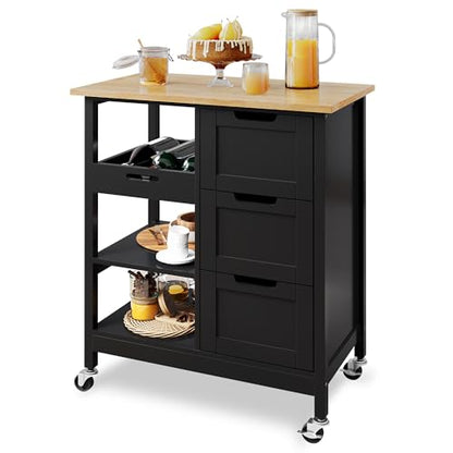 YITAHOME Kitchen Island with Storage, Kitchen Cart for Home, Rolling Serving Utility Trolley Cart on Wheel with 3 Drawers and 3 Storage Shelves, Kitchen Serving Cart for Dining Room, Bar, Black - style: 26.7"W Black