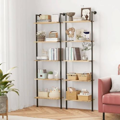 Acovy 5-Tier Bookshelf Solid Wood Ladder Shelf, Narrow Book Shelf Display Shelf, Wooden Bookcase, Wall Mount Ladder Shelf, Storage Rack for Living Room, Bedroom, Industrial Style, Rustic Brown - color: Rustic Brown