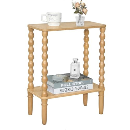 Fultyle Narrow End Table, Small Narrow Side Table with 2-Tier Storage, Skinny Bedside Table Nightstand for Narrow Spaces, Living Room, Bedroom (Rustic Walnut) - color: Rustic Walnut