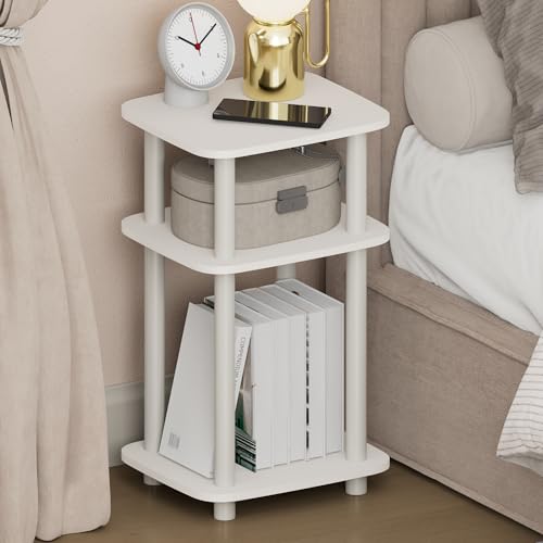 Furinno JUST Night Stand, 3-Tier Turn-N-Tube Nightstand with Open Shelf, Round Curve Corner Side Table, End Table, Easy Assembly, for Living Room, Bedroom, White - color: White/White, size: 3-Tier, Curve Corner