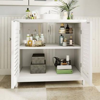 Bathroom Sink Cabinet with 2 Doors Under Sink Storage Cabinet Wooden Freestanding U Shape Fit for Pedestal with Enclosed Storage and Elevated Legs for Bathroom (White)