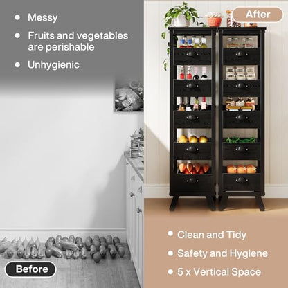 Tribesigns Black Wood Fruit and Vegetable Storage Rack, 5-Tier Narrow Snack Stand Kitchen Stand Fruit Basket, Pull-Out Utility Organizer for Kitchen, Living Room - color: Black
