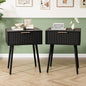 VINGLI Nightstands Set of 2, Fluted Night Stand with Drawer, Bedside Table, Wood Nightstand for Bedroom, Mid Century Modern End Tables, Black, 18.9" W*14.96" D*24" H - color: Black, size: 19"W-1 Drawer