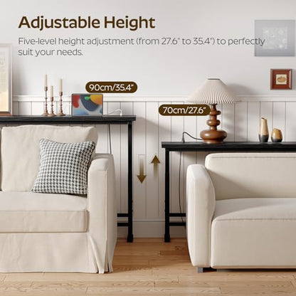 YATINEY 78.7" Console Table with Adjustable Height (27.6"-35.4") and Power Outlet, Skinny Behind Couch Table, Narrow Long Sofa Table for Living Room, Hallway, Entryway, Black CT09UBB - color: Black, size: 78.7"L x 5.9"W x 27.6-35.4"H