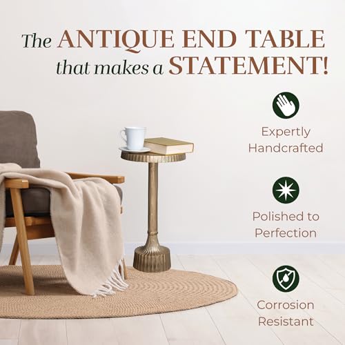 OBJET D'ART Inverness Small Round Gold End Table, 22" H | Vintage Metal Accent, Side Table, Pedestal, Cocktail, Drink Table, Living Room, Small Spaces, Modern Look, Quality Build - style: Inverness