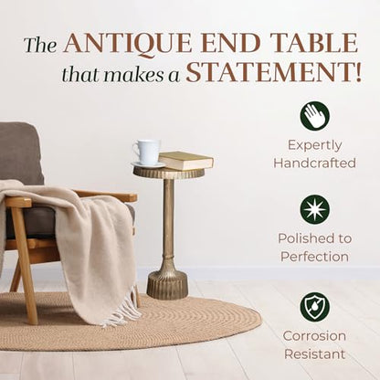 OBJET D'ART Inverness Small Round Gold End Table, 22" H | Vintage Metal Accent, Side Table, Pedestal, Cocktail, Drink Table, Living Room, Small Spaces, Modern Look, Quality Build - style: Inverness