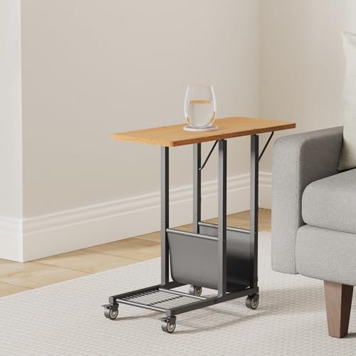 Simple Trending C Shaped End Table, Folding TV Tray Couch Side Table for Sofa on Wheels, Black - size: Folding Table Top Single Set