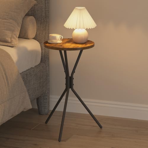 TUTOTAK Small Round End Table, Mini Side Table, Drink Table, Pedestal Table | for Small Spaces, Accent Nightstand, livingroom, Bedroom, Brown TB01BB098 - color: Brown, size: 1 Pack, style: Triangle