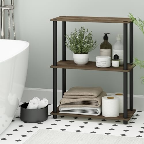 Furinno Turn-N-Tube Storage Shelves, 3-Tier Book Shelf, Corner Shelf, Toolless Open Shelves, for Organization and Storage, Living Room, Bedroom, Entryway, Laundry, Brown Walnut - color: Brown Walnut/Black, size: 3-Tier