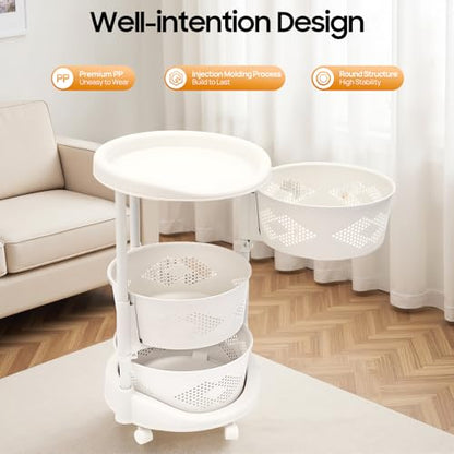 3-Tier Adjustable Kitchen Storage Rack,3 Layer Rotating Vegetable Organizer with Lockable Casters,Multi-Layers Rotatable Baskets for Kitchen Bathroom Living Room,White - size: 3-Tier