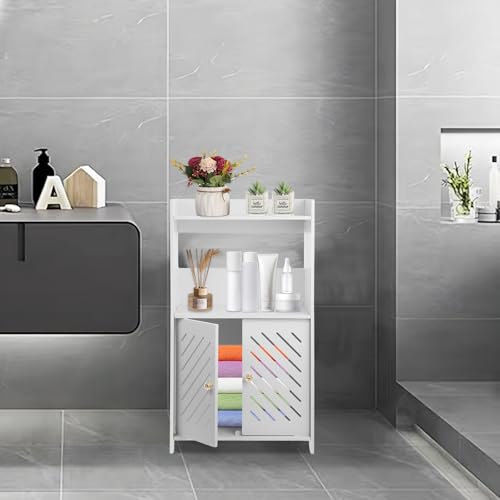 Bathroom Storage Cabinet, 3-Tier Bathroom Floor Cabinet, Small White Floor Cabinet Freestanding Organizer with Door and Shelf, for Bathroom, Living Room, Entryway, Kitchen, Hallway Small Space