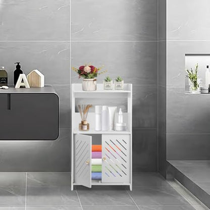 Bathroom Storage Cabinet, 3-Tier Bathroom Floor Cabinet, Small White Floor Cabinet Freestanding Organizer with Door and Shelf, for Bathroom, Living Room, Entryway, Kitchen, Hallway Small Space