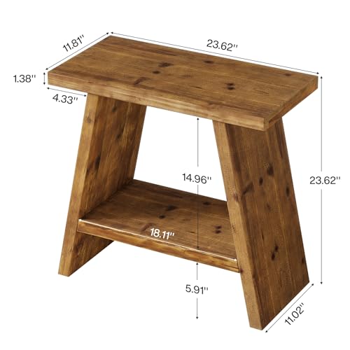 Solid Wood End Table for Living Room, Narrow Small Side Table with 2-Tier Storage, Farmhouse Bedside Nightstand for Bedroom, Small Places, Rustic Brown (1PCS) - color: Rustic Brown