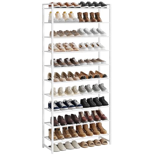 Nunsino Shoe Rack for Closet, Metal Shoe Organizer, 10 Tier Garage Shoe Rack Max Holds 50 Pairs,Shoe Storage Shelf,Entryway,White - color: White, size: 10 Tier
