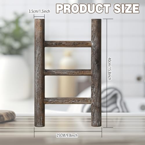 Cinnvoice 2 Pcs Wooden Tea Towel Ladder Rustic Hand Towel Stand Rack Mini Countertop Towel Stand Farmhouse Wood Counter Towel Holder for Bathroom Country Kitchen Office(Wood Color) - color: Wood Color