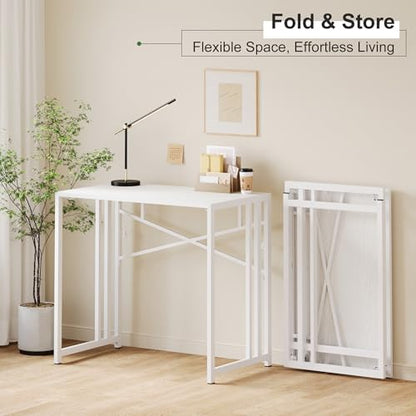Lutown-Teen Small Folding Desk 35 inch, No Assembly Required Narrow Office Desk, Writing Gaming Computer Camping Table, White - color: White, size: 35 Inch