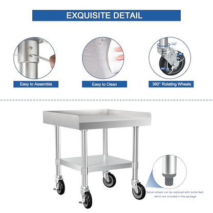 HARDURA Stainless Steel Equipment Work Stand 24" x 24" Prep Table with Under Shelf and Caster for Commercial & Workplace, Home, Hotel, Garage - size: 24" x 24"