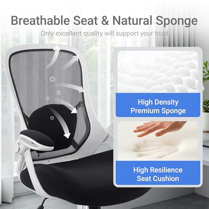 HYLONE 400lbs Heavy Duty Office Chair, 5" Thickened Seat Ergonomic Desk Chair with Adjustable Armrests, Home Office Computer Chairs for Long Hours Mesh Executive Chair(White Base&Black) - color: White Frame & Black, size: Thicken Cushion