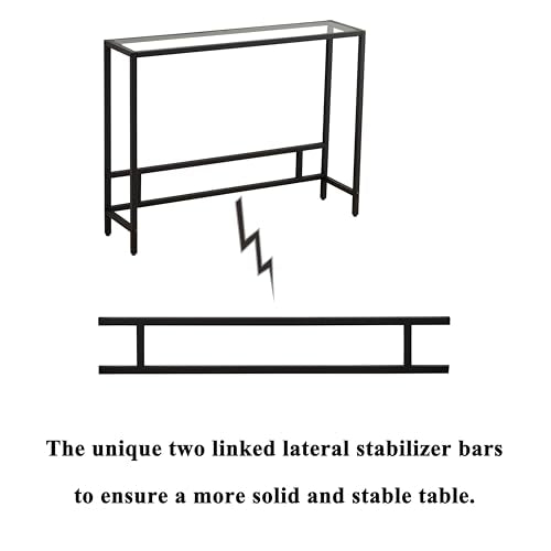MAJARO Small Modern Console Table for Entryway, Tempered Glass with Metal Frame Sofa Table for Living Room, Hallway, Office (Single-Layer, Black) - color: Black, style: Single-layer