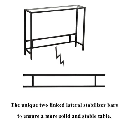 MAJARO Small Modern Console Table for Entryway, Tempered Glass with Metal Frame Sofa Table for Living Room, Hallway, Office (Single-Layer, Black) - color: Black, style: Single-layer