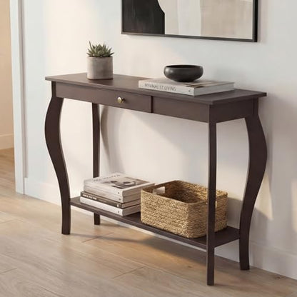 ChooChoo Narrow Console Table with Drawer, Chic Accent Sofa Entryway Table with Shelves for Entryway, Living Room, Hallway, Espresso - color: Espresso, size: 11.8"D x 39.3"W x 31.4"H