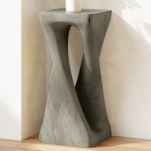 Merax Twist Shape MGO Accent Side Table, Unique Modern End Table with Wide Pedestal & Tabletop, Small Drink Tables for Living Room, Bedroom Night Stand Bedside Table, No Assembly Required, Grey - color: Grey, size: Twist Shaped