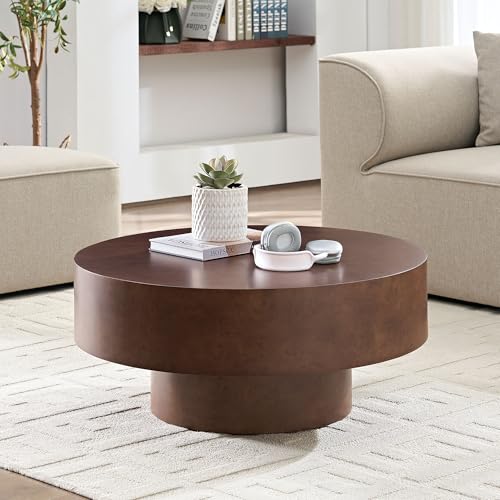 31.49'' Round Coffee Table Modern Wood Coffee Table for Living Room, Contemporary Circle Drum Pedestal Style, Faux Burl Wood Veneer Pattern, Easy Assembly, Walnut - color: Ø31.49''-faux Burl Wood