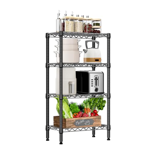 M MZG 1000 lbs 4 Tier Shelf Metal Storage Shelves Wire Rack Closet Organizers with PP Board for Garage Kitchen Bathroom Laundry Black 11.8" D x 21.7" W x 39.5" H - color: Black, size: 4 tier, 11.8" D x 21.7" W x 39.5" H