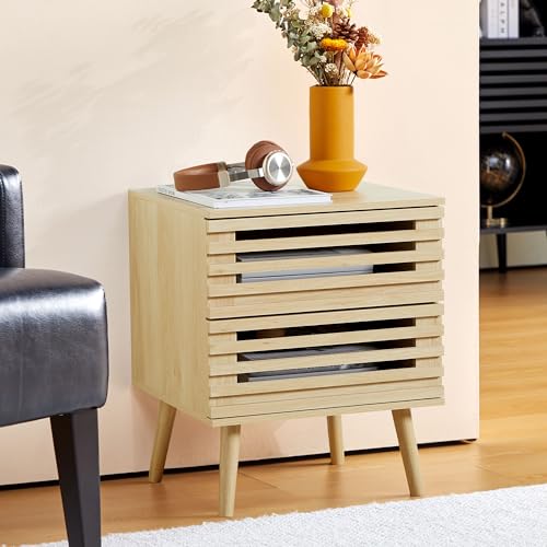 weselon Small Nightstand Set of 2, Boho End Tables with 2 Storage Hollowed-Out Drawers, Bedroom Bedside Table Storage Side Table for Bedroom Living Room (2, Natural Oak)