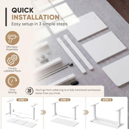 Furmax 48 Inches Electric Height Adjustable Standing Desk Home Office Desk | Large Sit Stand Up Computer Desk Memory Preset with T-Shaped Metal Bracket, White - color: White, size: 48 Inch