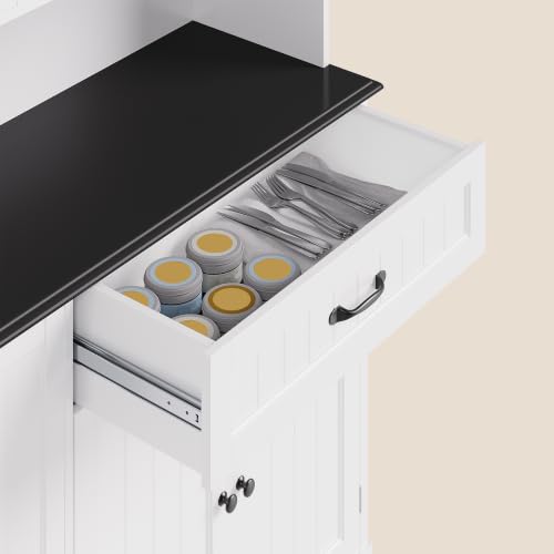 Gizoon Kitchen Pantry Cabinet with Microwave Shelf Tall Coffee Bar Cabinet with Doors and Shelves Farmhouse Kitchen Hutch with Storage for Dining Room and Craft Room, Painted White and Black - color: White and Black