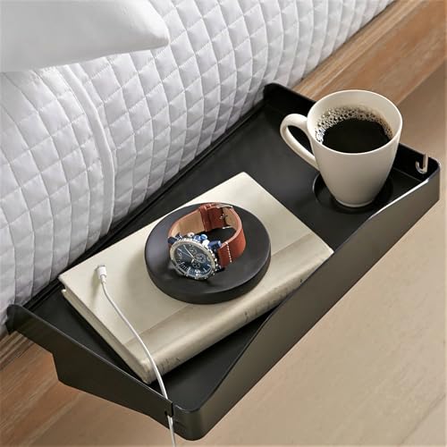 Modern Innovations Bedside Shelf for Bed, College Dorm Room, Bunk Bed Shelf/Caddy for Top Bunk, Clip On Nightstand Tray with Cord and Cup Holder for Table Storage (Black) - color: Black, size: Large