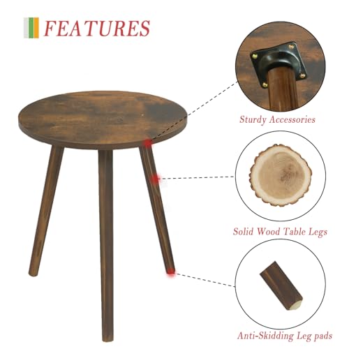 AWASEN Round Side Table, Small End Table for Living Room, Modern Wood Accent Coffee Side Table with Wood Legs for Small Space, Easy Assembly, Rustic Brown - color: Dark Rustic Brown