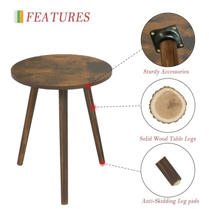 AWASEN Round Side Table, Small End Table for Living Room, Modern Wood Accent Coffee Side Table with Wood Legs for Small Space, Easy Assembly, Rustic Brown - color: Dark Rustic Brown