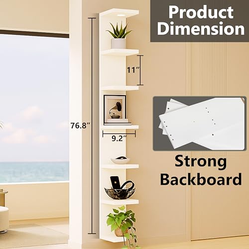 home stuff Lack Wall Shelf Unit with Extra Strong Backboard, Versatile 7 Tier Shelf Unit, White Lack Wall Shelf, Display Floating Shelf with LED Remote Control Light (White) - color: White