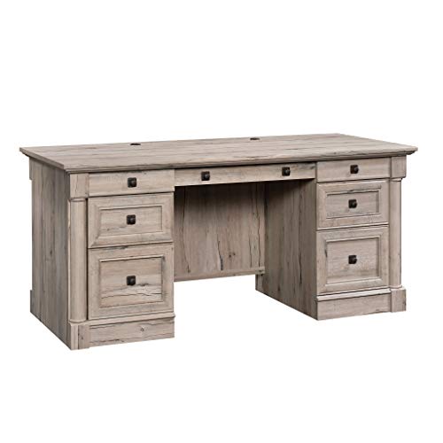 Sauder Palladia Office Desk with Drawers, Executive Desk with File Cabinet Storage, Cable Management, Keyboard Tray, in Split Oak Finish - color: Split Oak