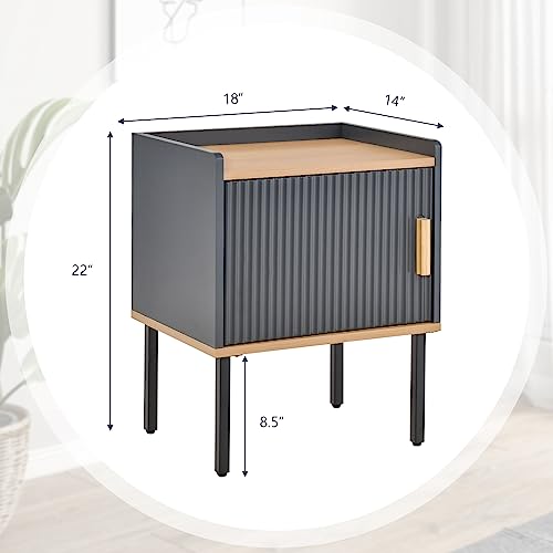 Giantex Nightstand with Storage, Bedside Table with Single Door Cabinet, Compact Floor Side Table with Heavy-Duty Metal Legs, Modern End Table for Living Room, Bedroom, Small Space, Gray