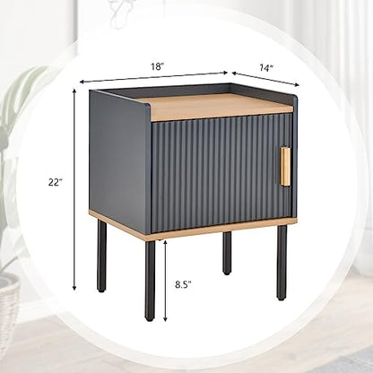Giantex Nightstand with Storage, Bedside Table with Single Door Cabinet, Compact Floor Side Table with Heavy-Duty Metal Legs, Modern End Table for Living Room, Bedroom, Small Space, Gray