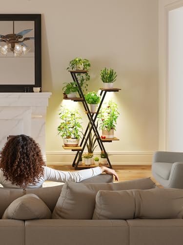 Plant Stand Indoor with Grow Lights: Large Multi-Tiered Metal Rack - Lighted Vertical Shelf with Timer for Flowers and Succulents - size: 43.3 inch, 7 tier