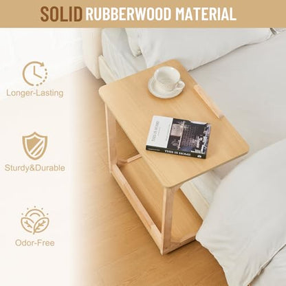 Uniclinens Rolling Side Table Desk Sofa - C Shape Couch End Table with Wheels, Mobile Wooden Slim Sofa Tray, Movable Small Couch Desk for Living Room Bedroom, Natural - color: Natural, style: Style 4