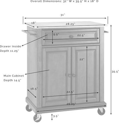 Crosley Furniture Compact Wood Top Small Rolling Cart with Shelves, Microwave Stand with Towel Rack, Mahogany - color: Mahogany, style: Natural Wood Top