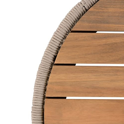 Christopher Knight Home Peyz Acacia Wood Outdoor Side Table Set of 2 with Woven Rope Design, Patio Round Coffee Table Set with Small Side Desk, Functionality Stylish 2 Tables for Garden, Teak + Beige