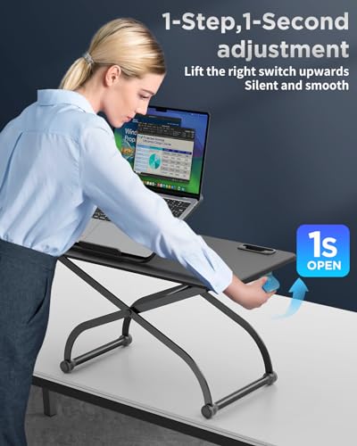 SAIJI Metal Small Laptop Desk Standing Converter Adjustable Desk Riser | 23" Height & Angle Adjustable Laptop Desk for Table, Sit-Stand Workstation, Table Extender for Desk
