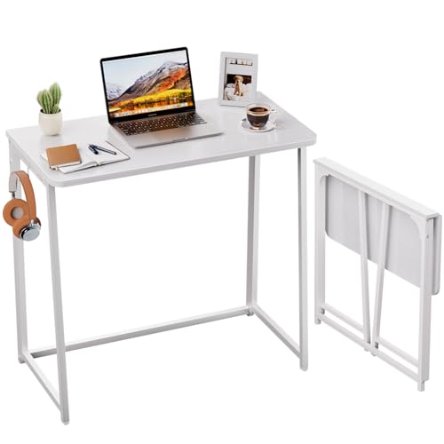 WOHOMO Folding Desk, 31.5" Small Desk for Small Spaces, Easy Assemble Foldable Computer Desk for Laptop, Mini Portable Working Table Narrow Wooden Writing Workstation for Home Office, White - color: White, size: Small Size:31.5 x 15.7