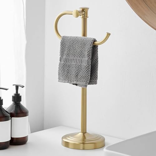 Stand Hand Towel Holder, Countertop Towel Bar, Brushed Gold | 17 Inch Bathroom Towel Hanger, Freestanding Vanity Counter Top Towel Holder, Towel Ring Hardware Accessories, Stainless Steel - color: Brushed Gold