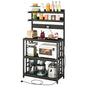 METYERRY Adjustable Bakers Rack with Power Outlet,Coffee Bar Station with Led Lights,Microwave Stand with Storage,5-Tier Kitchen Shelf,Kitchen Storage Rack for Spices, Pots and Pans,Black - color: Black